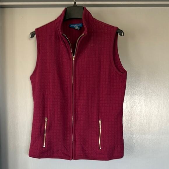 Karen Scott Sport Full Front Zip Women's Maroon Vest Zip Pockets sz S - Picture 1 of 5
